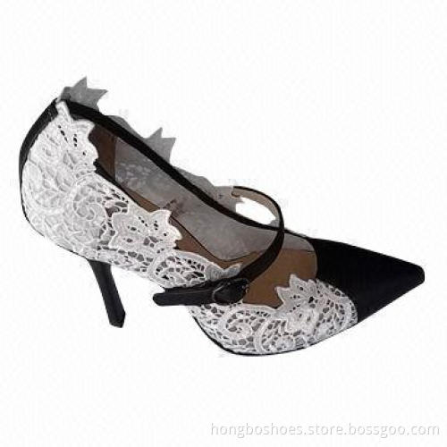 Women's wholesale fashion shoes with popular heeled design/lace and leather for vamp/leather outsole